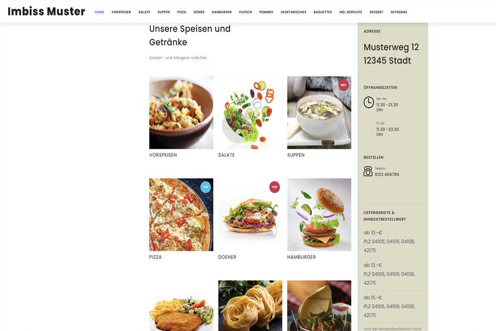 Lieferservice Homepage Gastronomie