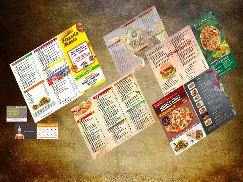 Pizza Flyer, Imbiss Speisekarten